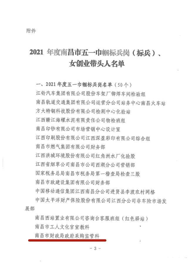 南昌市财政局政府采购监管科获评“五一巾帼标兵岗”荣誉称号(图2)